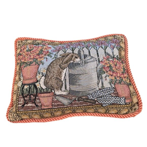 Accent Other - Bunny Rabbit Tapestry Accent Pillow Rectangular 13 x 17 Pink Cord Edge Easter